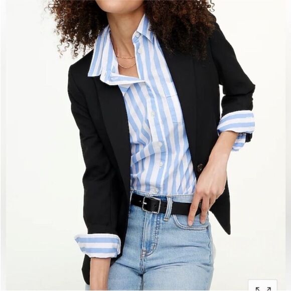 J Crew Factory NWT Cotton Blend Two Button Blazer Size 8 in Black - Picture 1 of 15